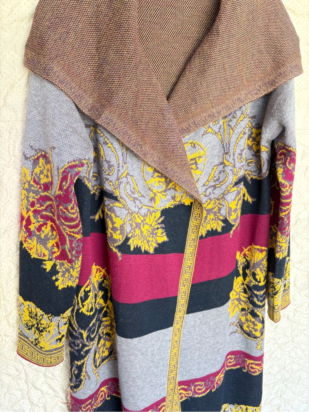 Maxsport Women’s Sz Medium Cardigan Open Front Patchwork Shawl Collar Floral - Picture 4 of 11